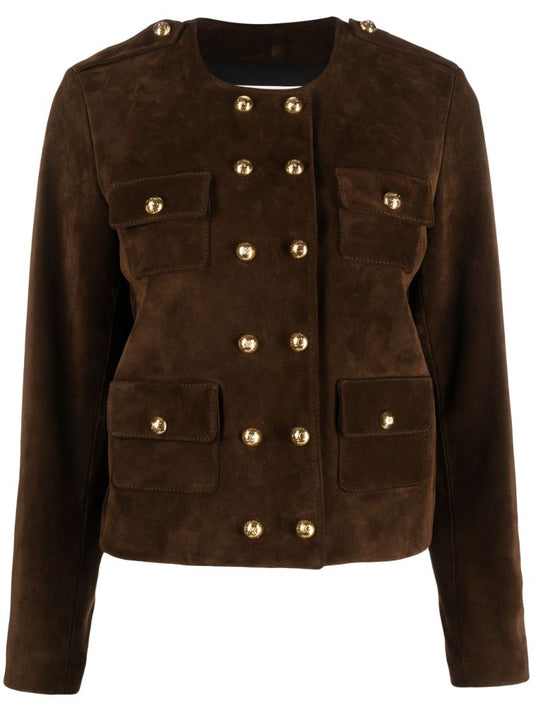 Brown Double Breasted Leather Jacket