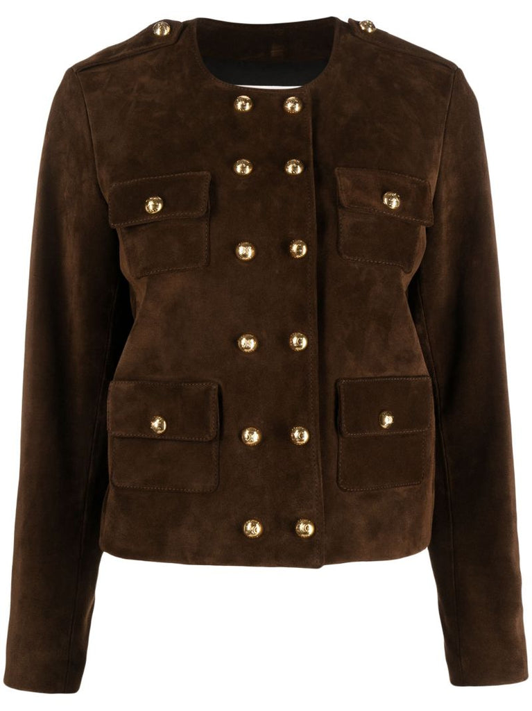Brown Double Breasted Leather Jacket