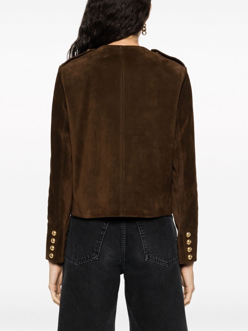 Brown Double Breasted Leather Jacket