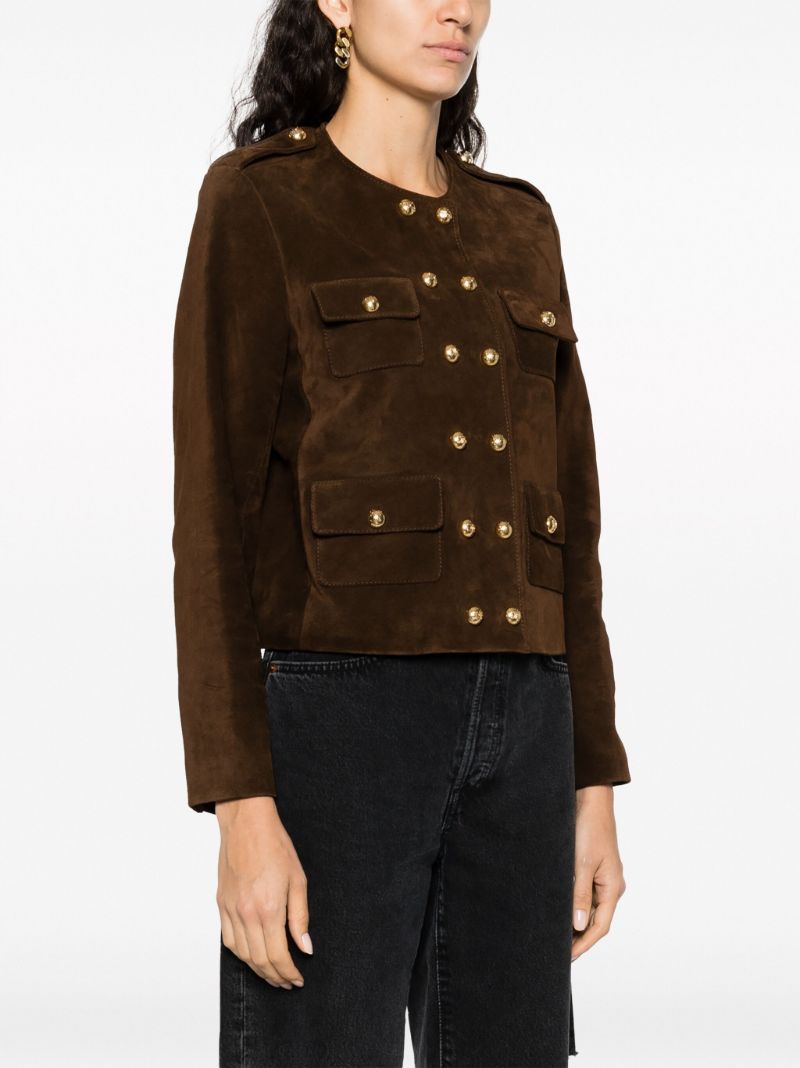Brown Double Breasted Leather Jacket