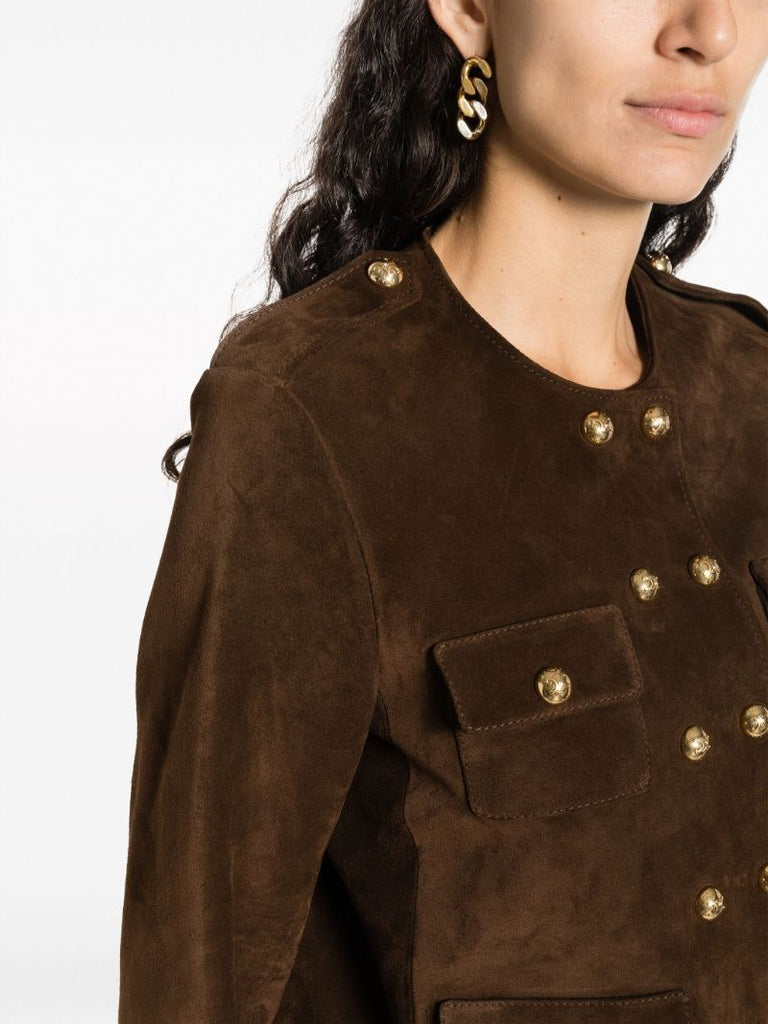 Brown Double Breasted Leather Jacket