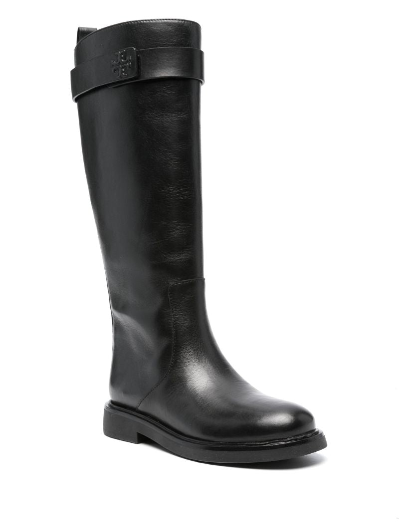Black Doublet Knee-high Leather Boots