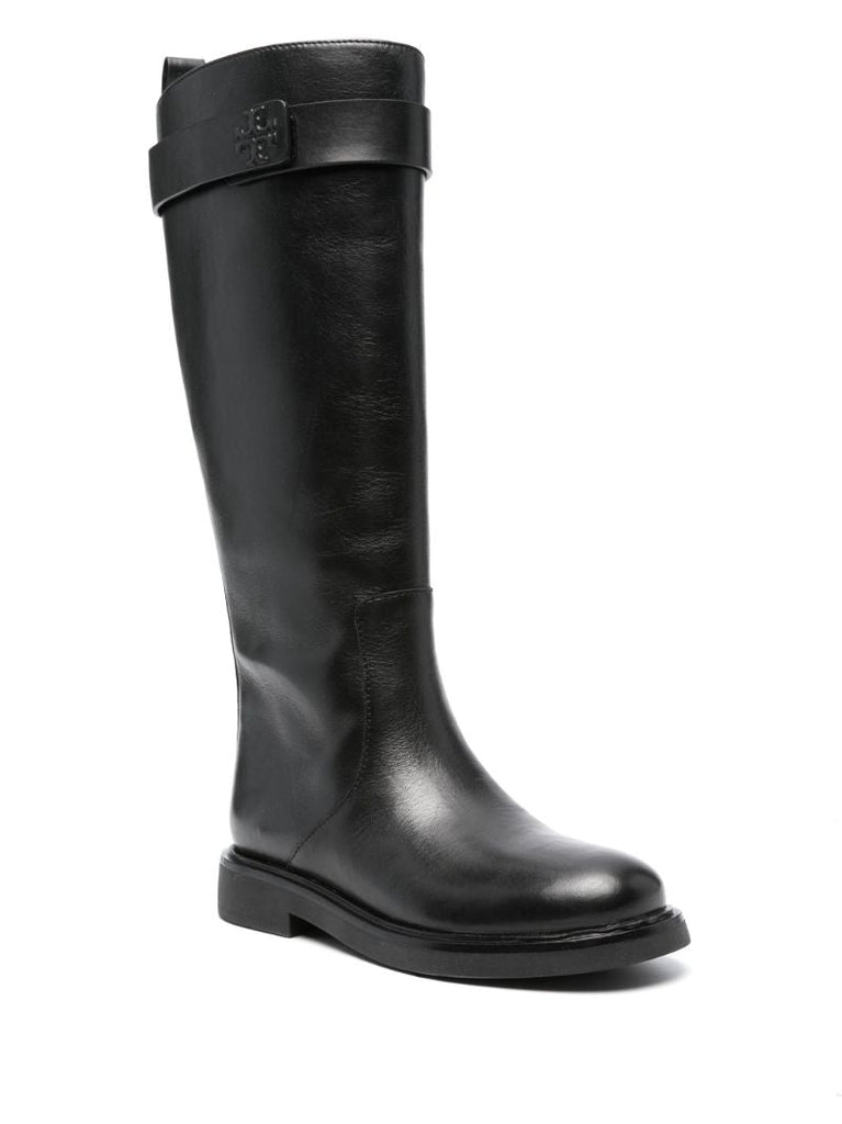 Black Doublet Knee-high Leather Boots