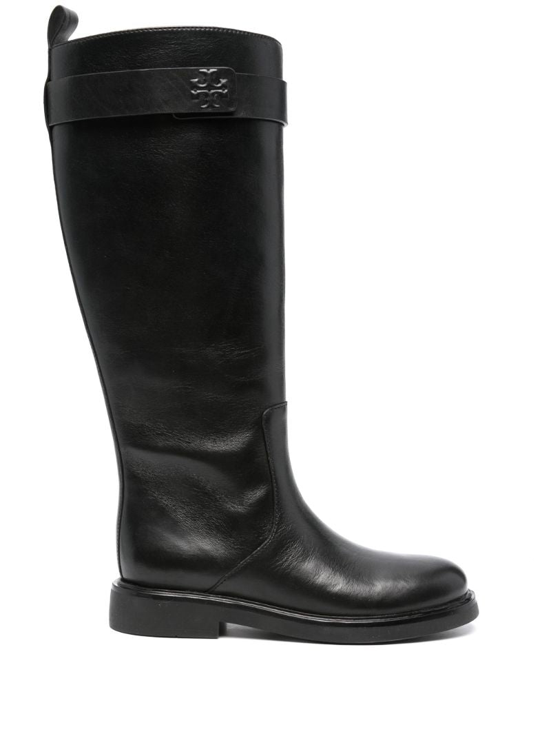 Black Doublet Knee-high Leather Boots