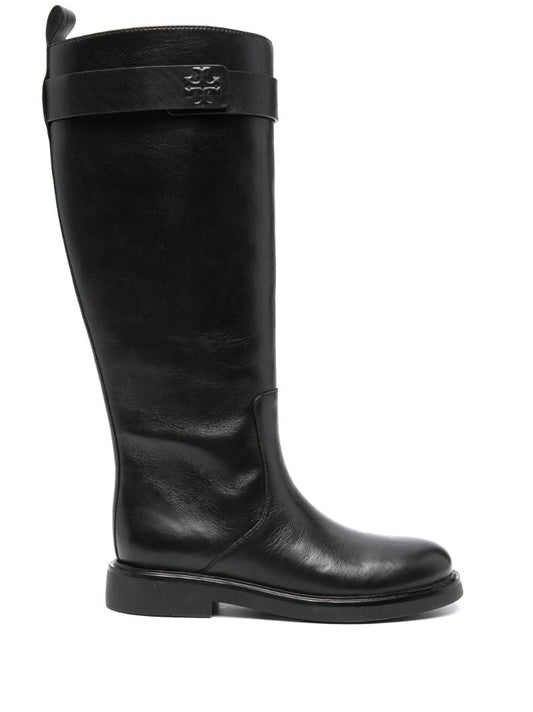 Black Doublet Knee-high Leather Boots