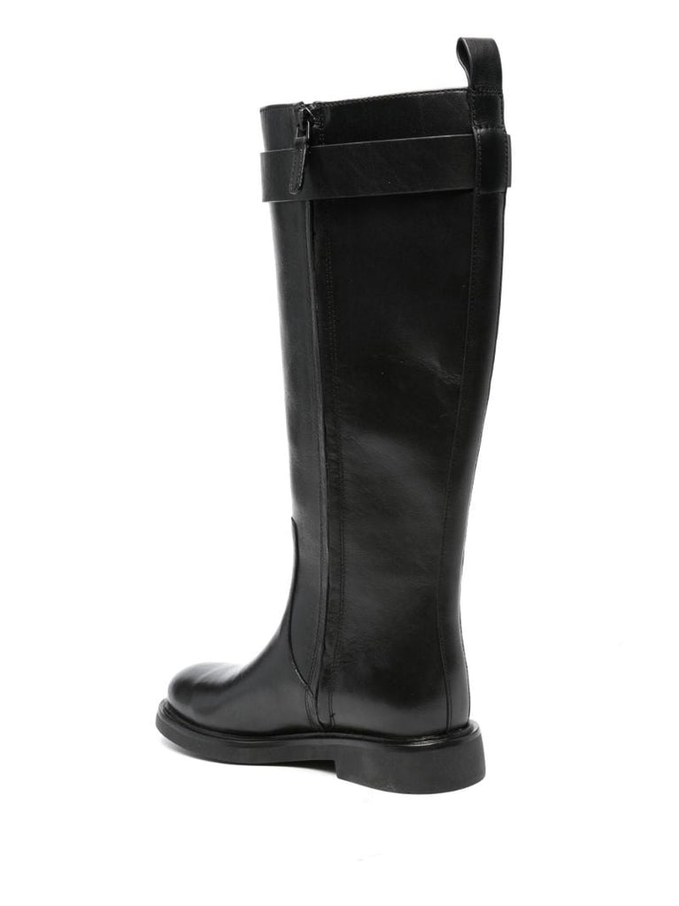 Black Doublet Knee-high Leather Boots