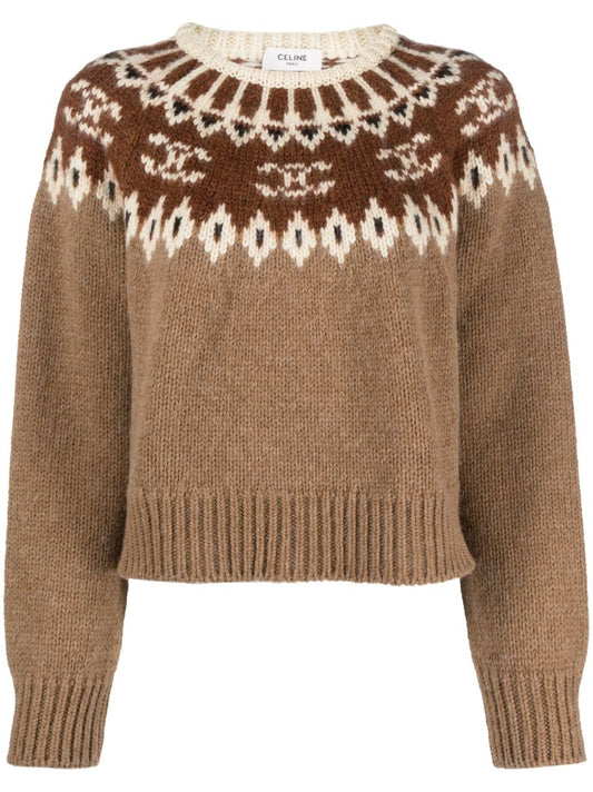 Brown Fair Isle Knit Wool Sweater