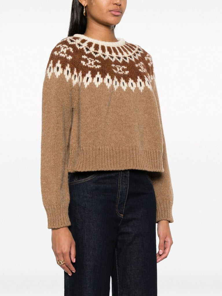 Brown Fair Isle Knit Wool Sweater