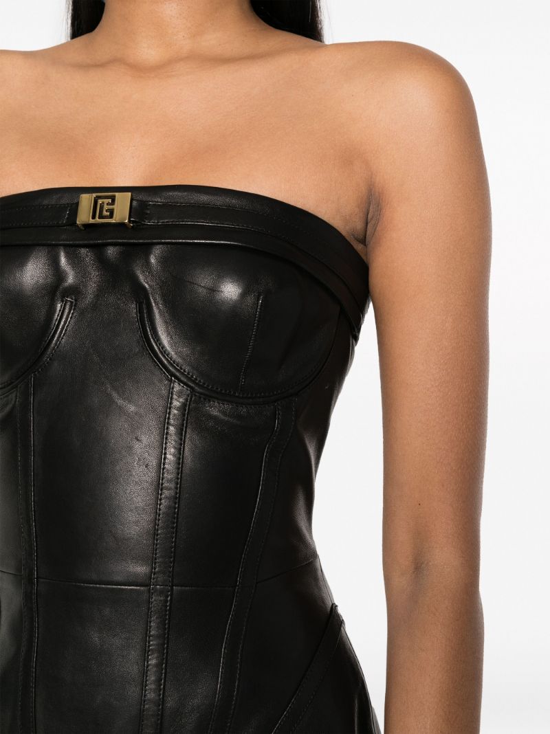 Black Strapless Leather Mini Dress