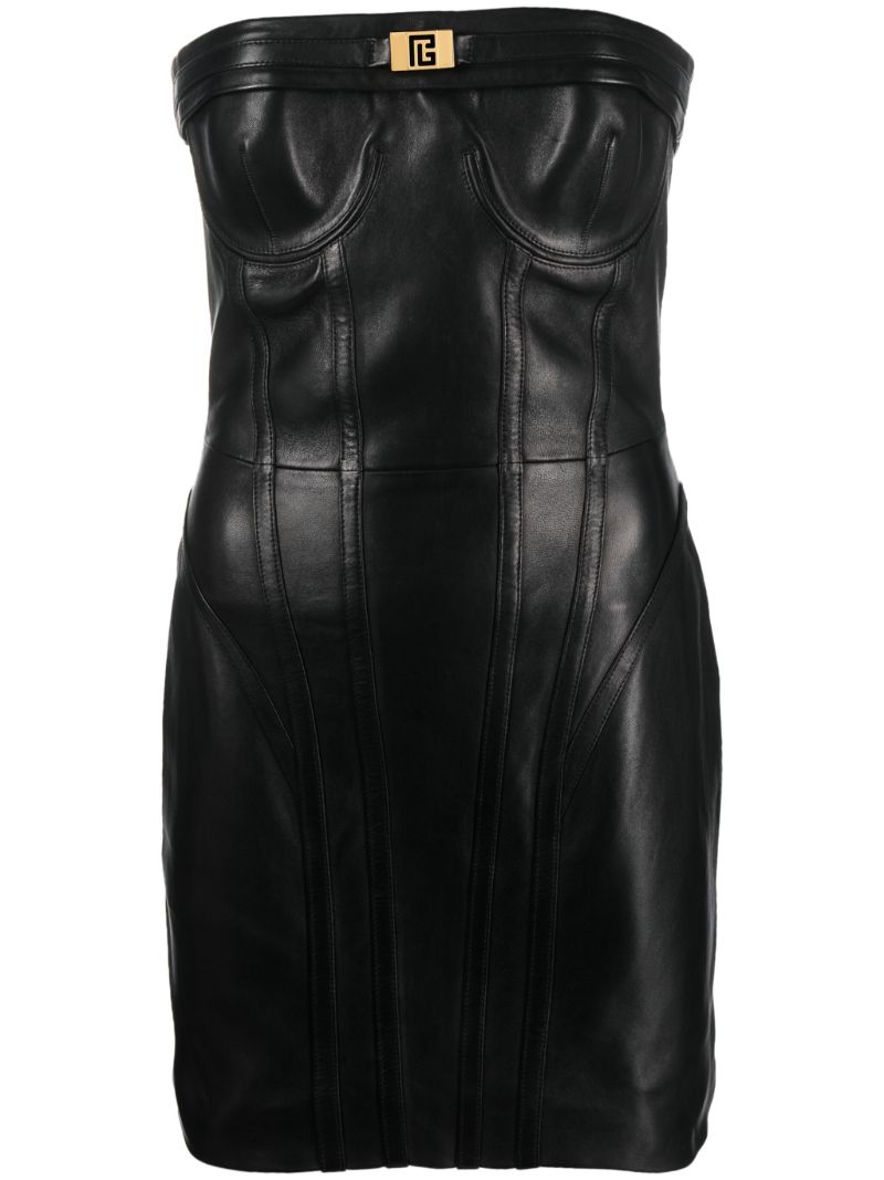 Black Strapless Leather Mini Dress