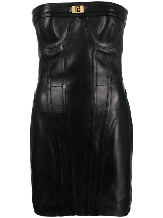Black Strapless Leather Mini Dress