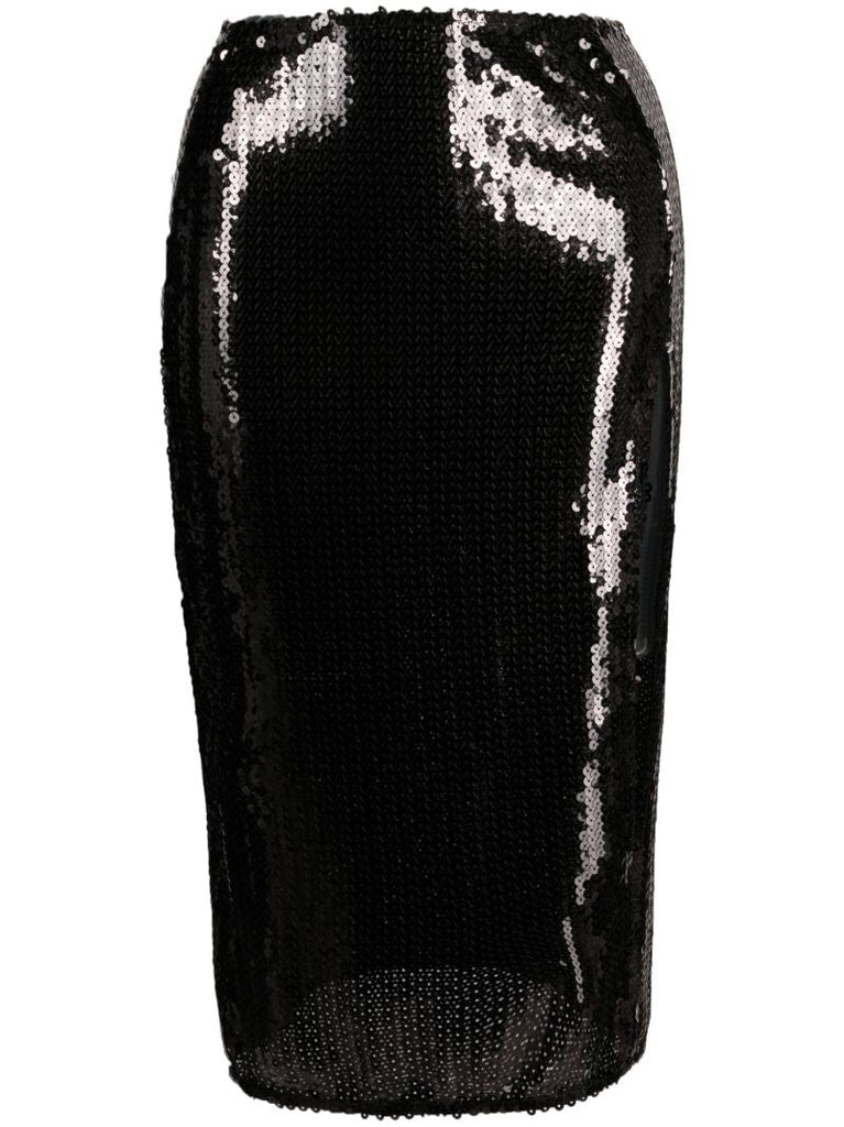 Black Sequinned Midi Skirt
