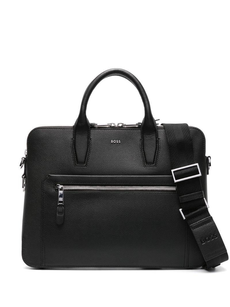 Black Logo-lettering Leather Briefcase