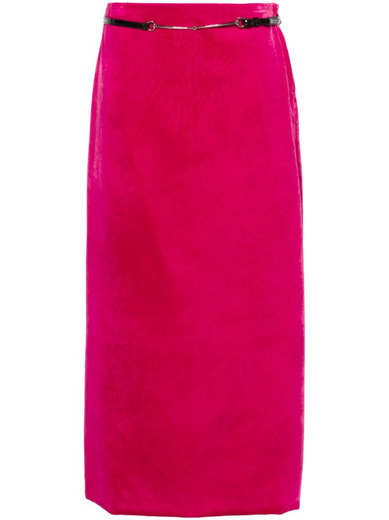 Pink Belted Velvet Skirt