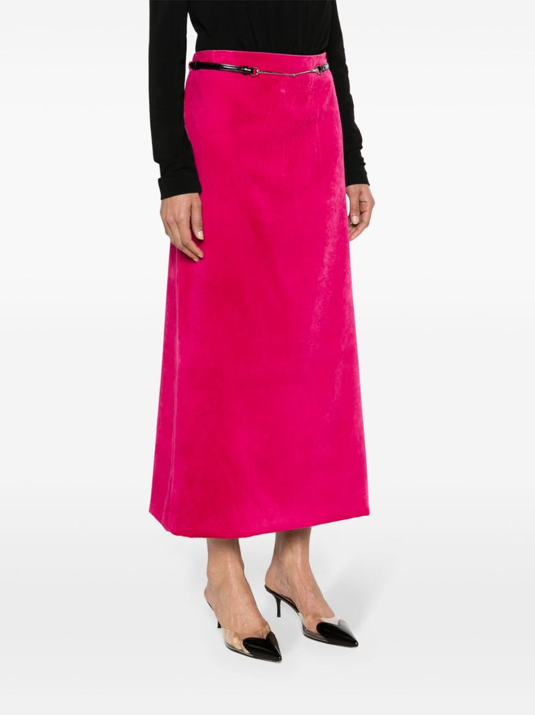 Pink Belted Velvet Skirt