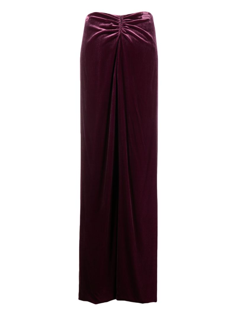 Purple Nia Ruched Velvet Maxi Skirt