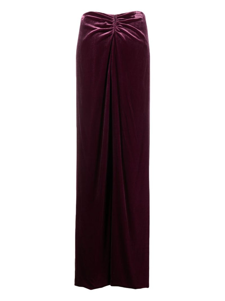 Purple Nia Ruched Velvet Maxi Skirt