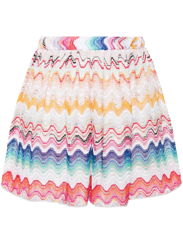 White Zigzag Woven Shorts
