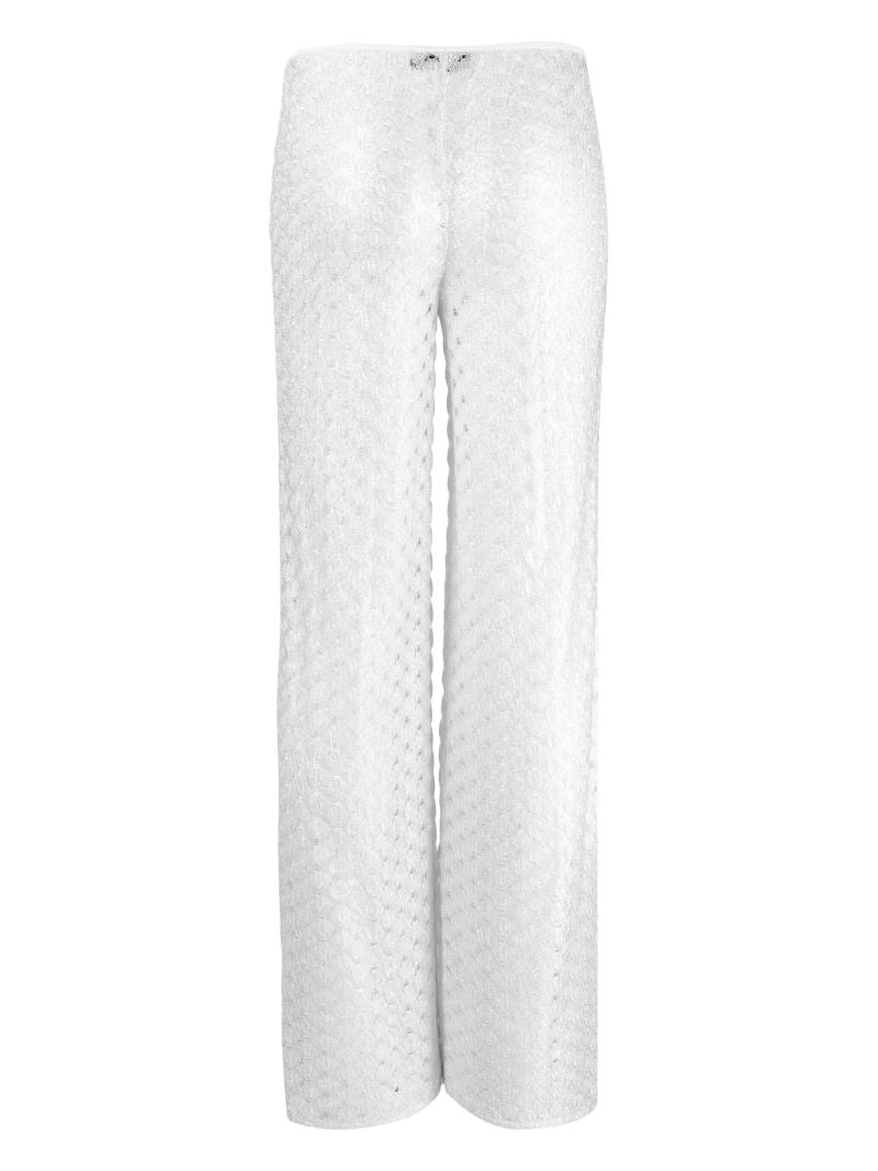 White Zigzag Mesh Flared Trousers