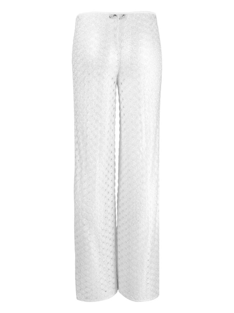 White Zigzag Mesh Flared Trousers