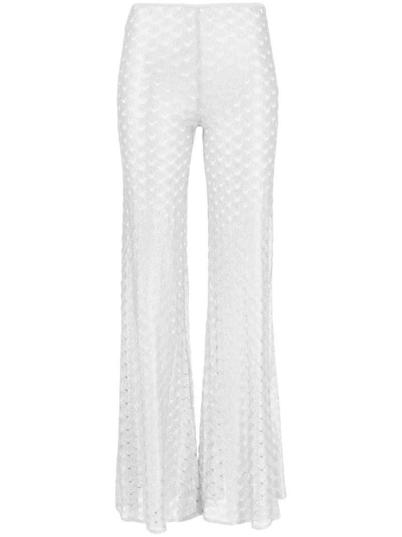 White Zigzag Mesh Flared Trousers