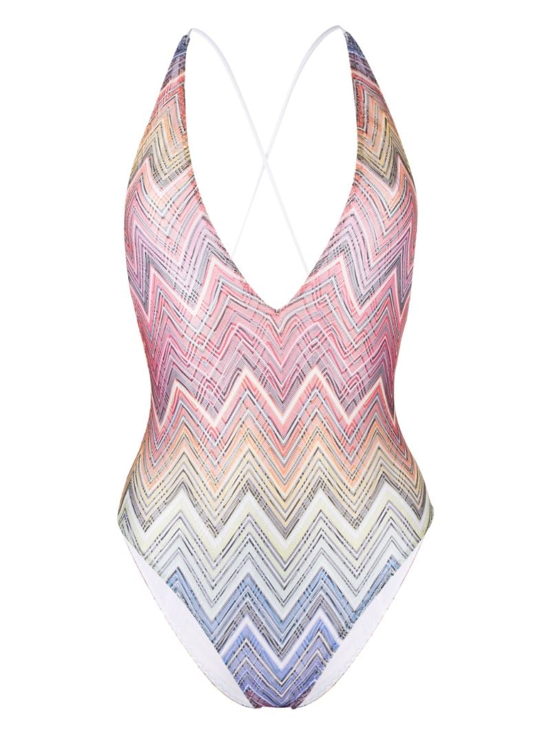 Multicolour Zigzag Open-back Swimsuit