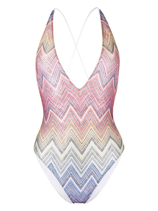 Multicolour Zigzag Open-back Swimsuit