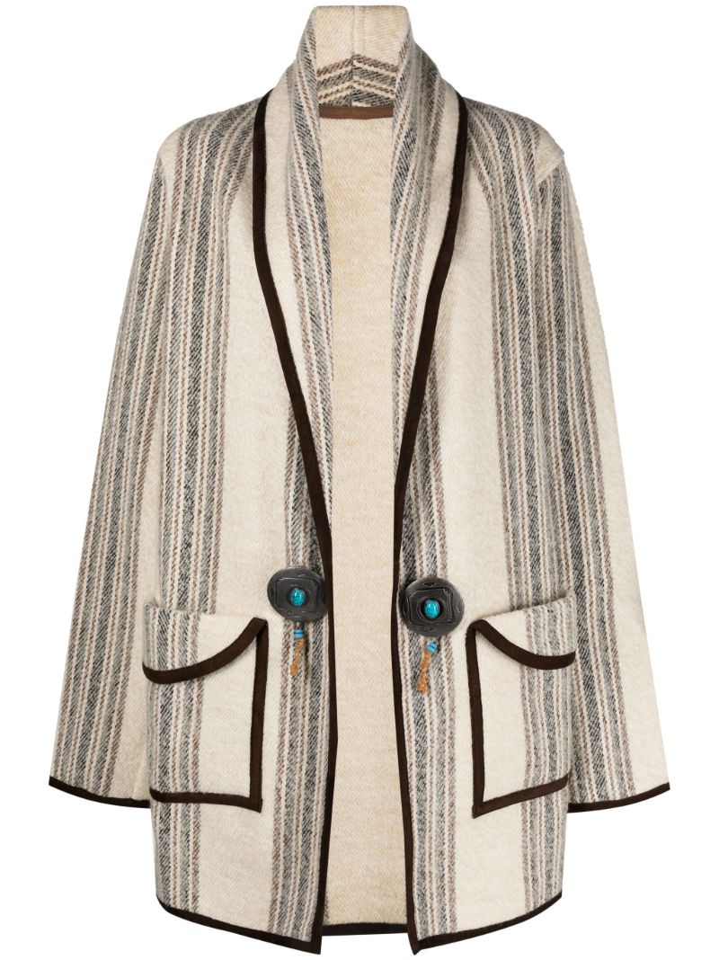 Neutral Striped Contrasting-trim Cardigan