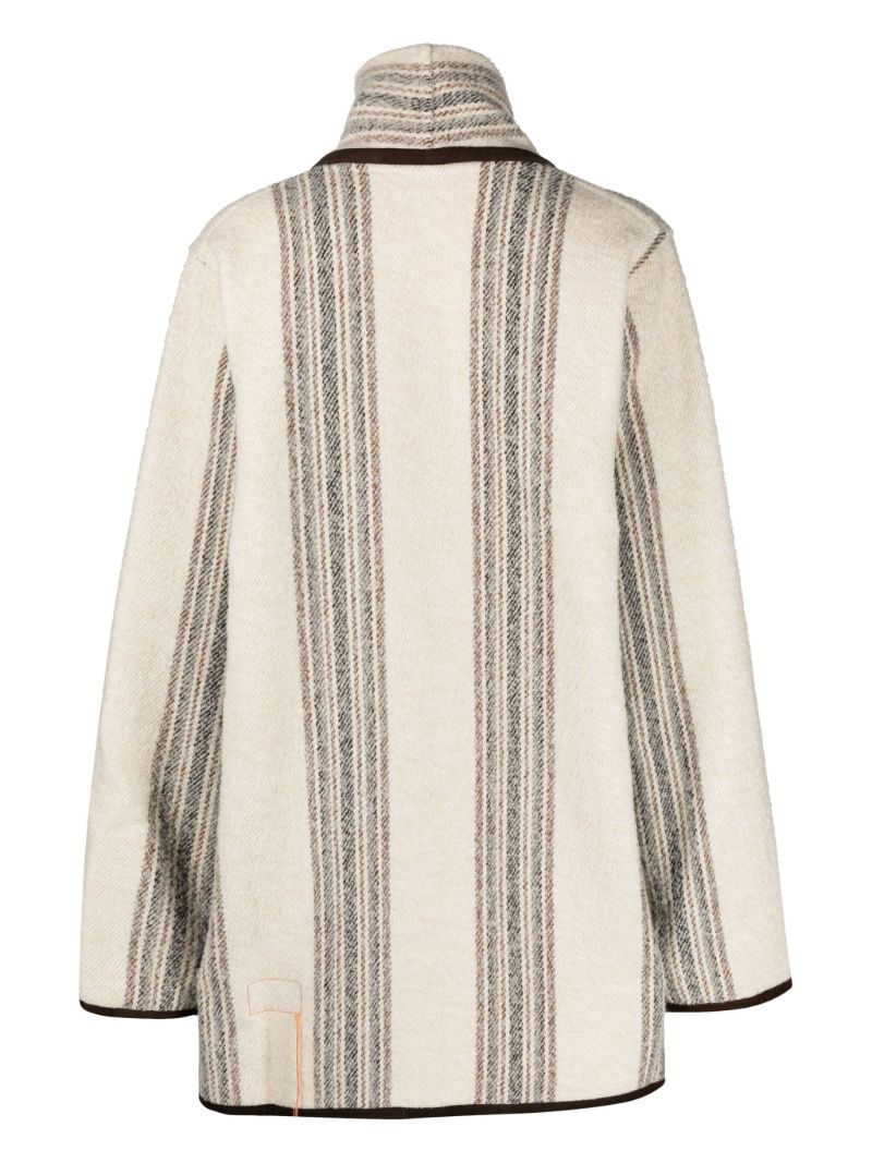 Neutral Striped Contrasting-trim Cardigan