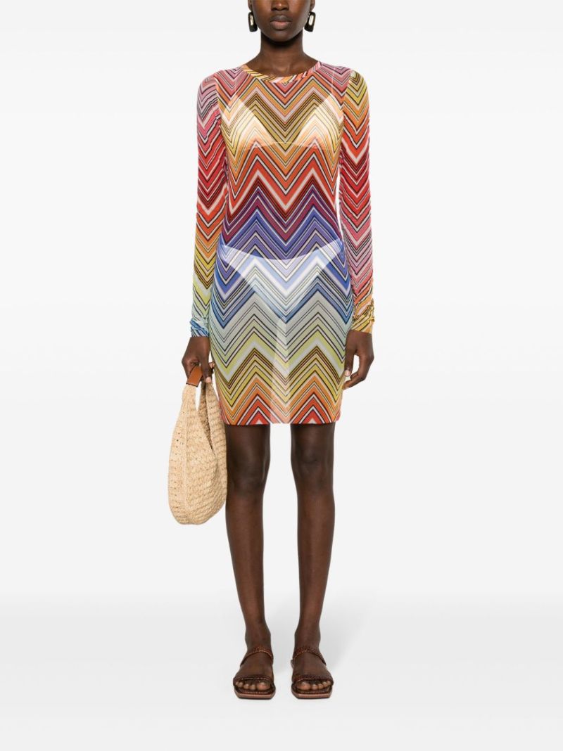 Orange Zigzag-print Tulle Mini Dress