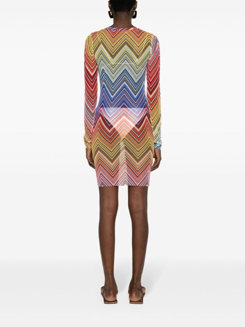 Orange Zigzag-print Tulle Mini Dress