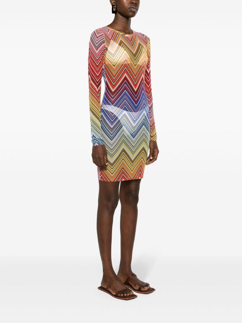 Orange Zigzag-print Tulle Mini Dress