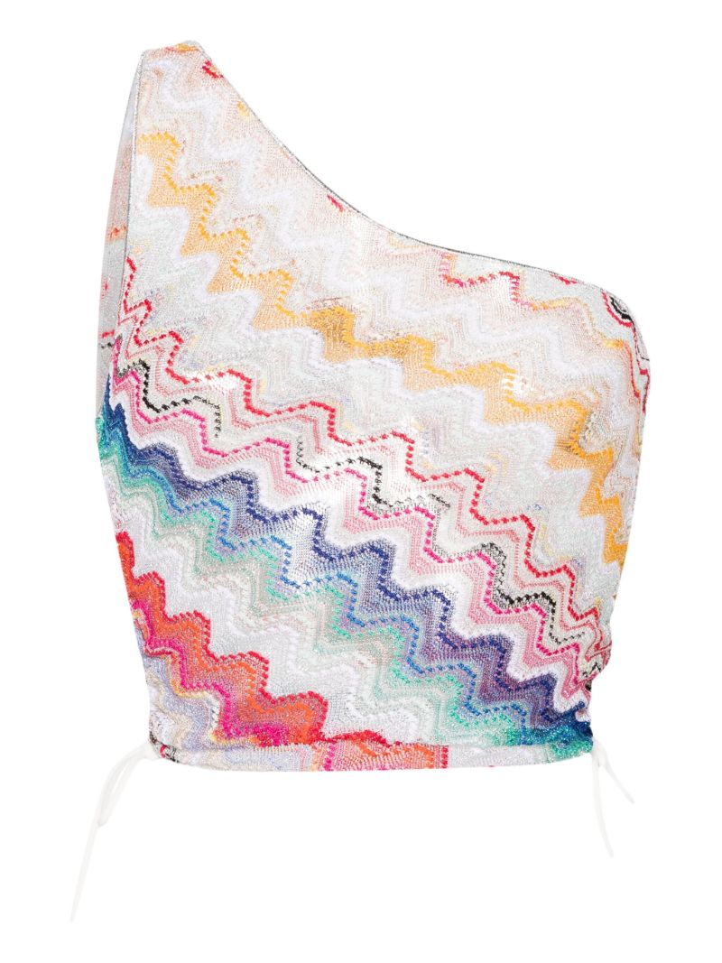 White Zigzag Woven One-shoulder Top