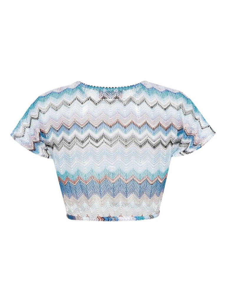 Blue Zigzag Woven Cropped T-shirt