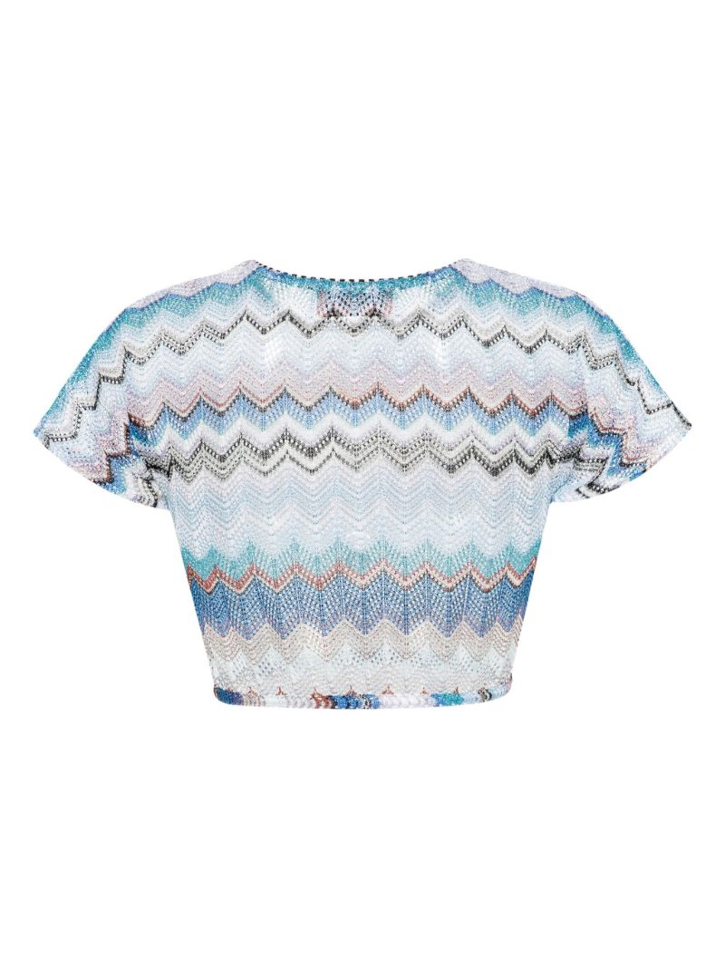 Blue Zigzag Woven Cropped T-shirt