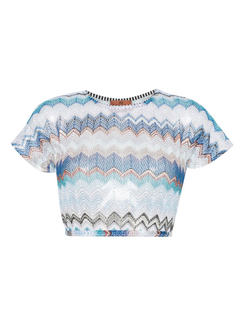 Blue Zigzag Woven Cropped T-shirt