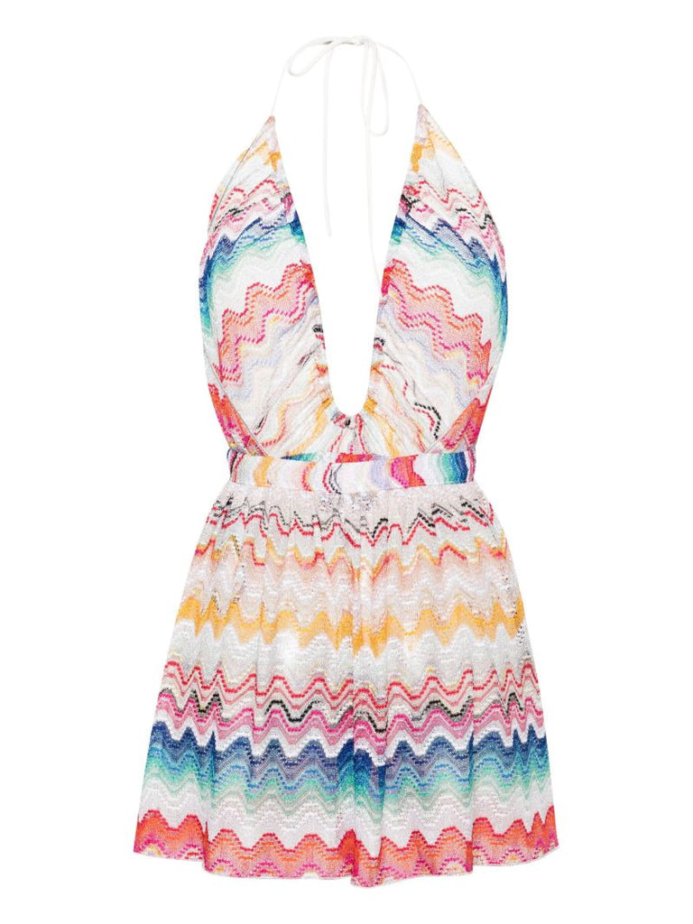 White Zigzag Woven Playsuit