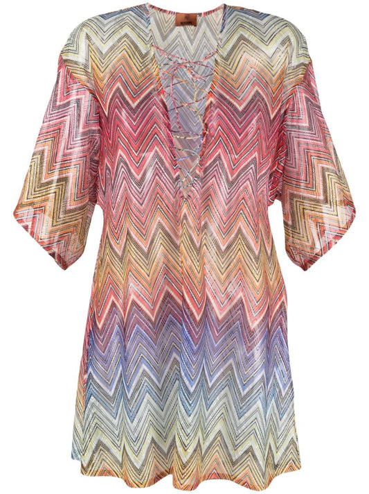 Multicolour Zigzag-print Cover Up Kaftan