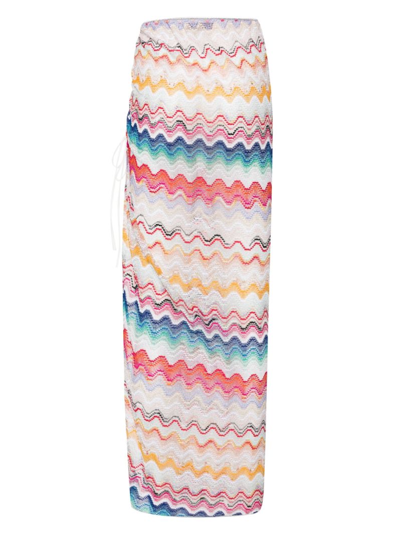 White Zigzag Woven Midi Skirt