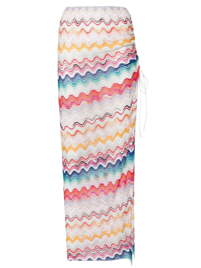 White Zigzag Woven Midi Skirt