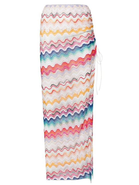 White Zigzag Woven Midi Skirt