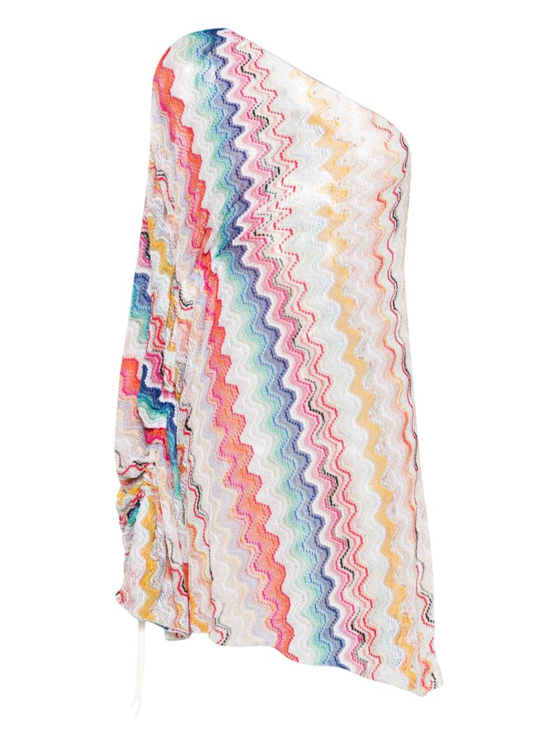 White Zigzag Woven One-shoulder Dress