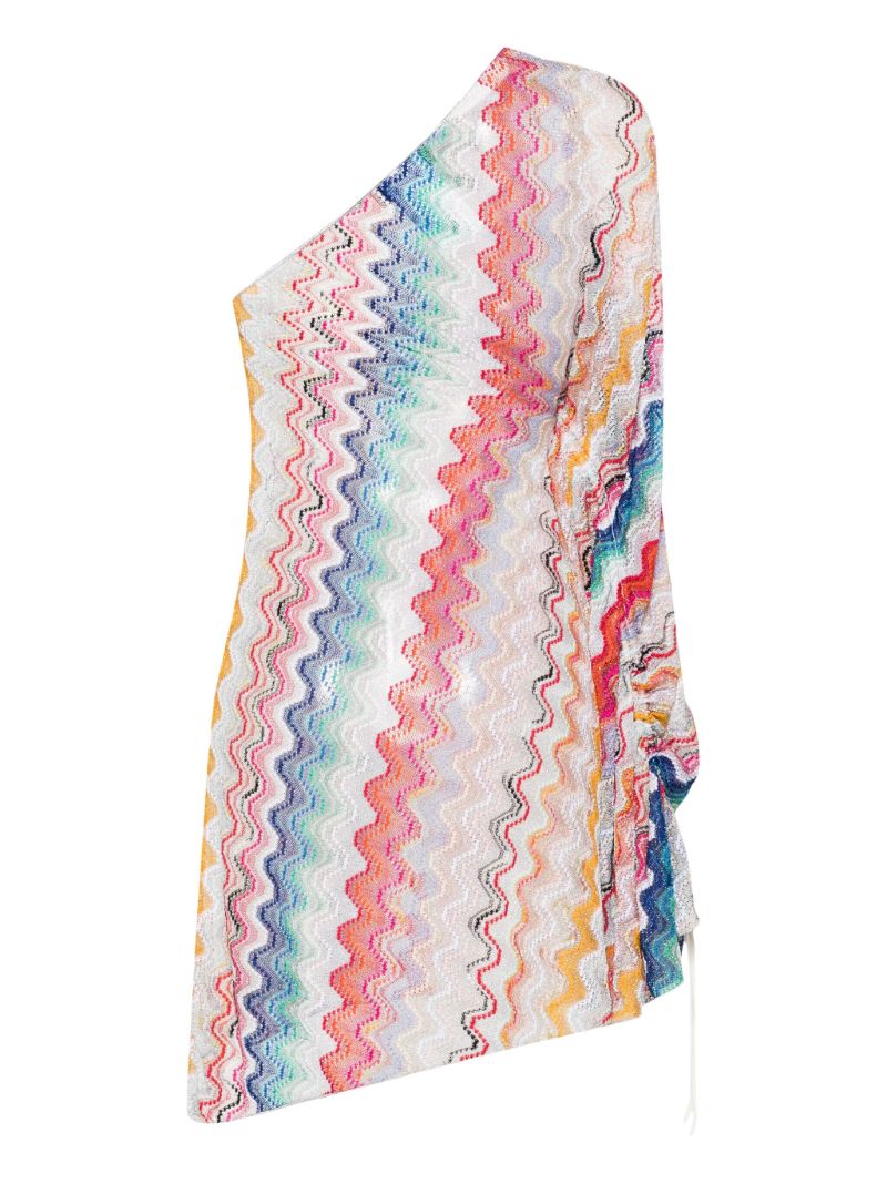 White Zigzag Woven One-shoulder Dress