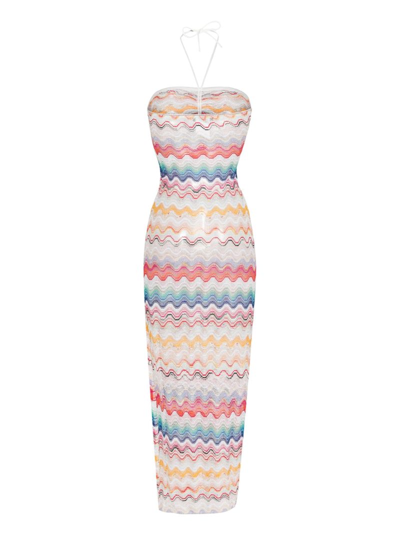 White Zigzag Woven Halterneck Dress