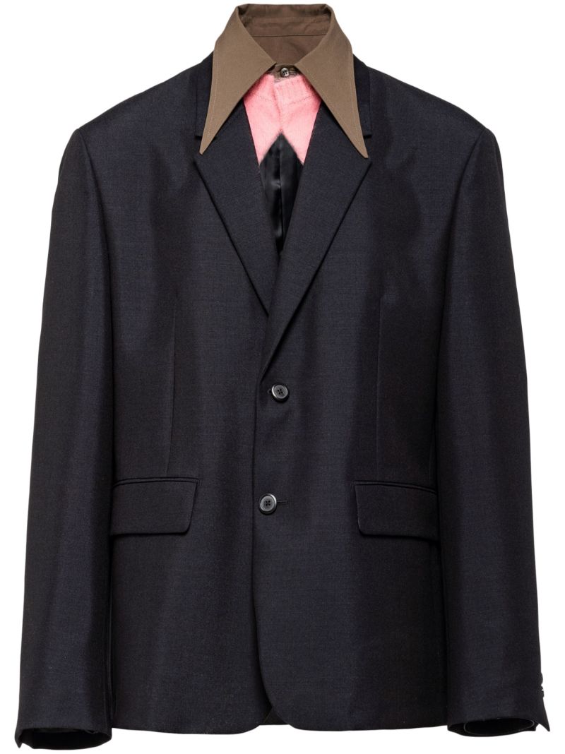 Blue Contrast-collar Blazer
