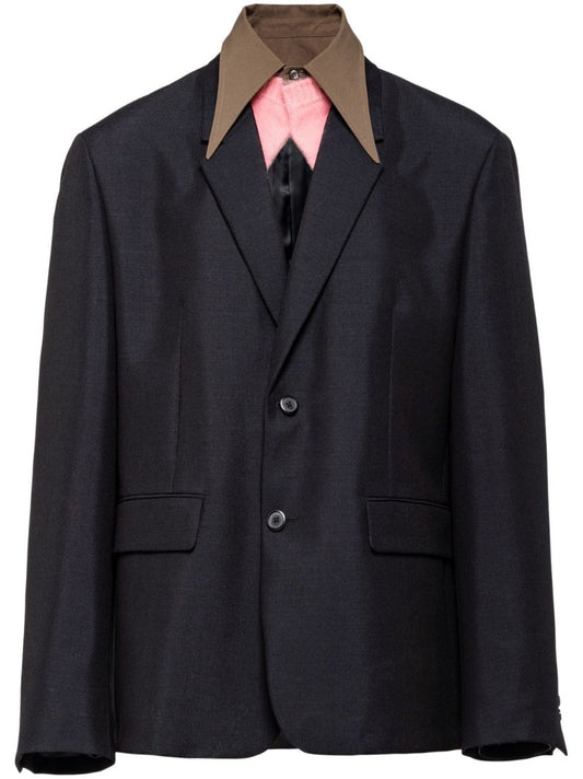 Blue Contrast-collar Blazer