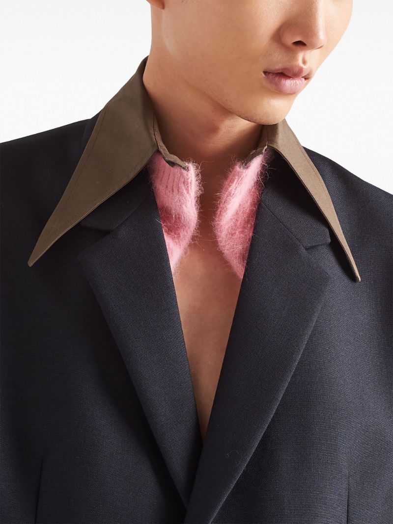 Blue Contrast-collar Blazer