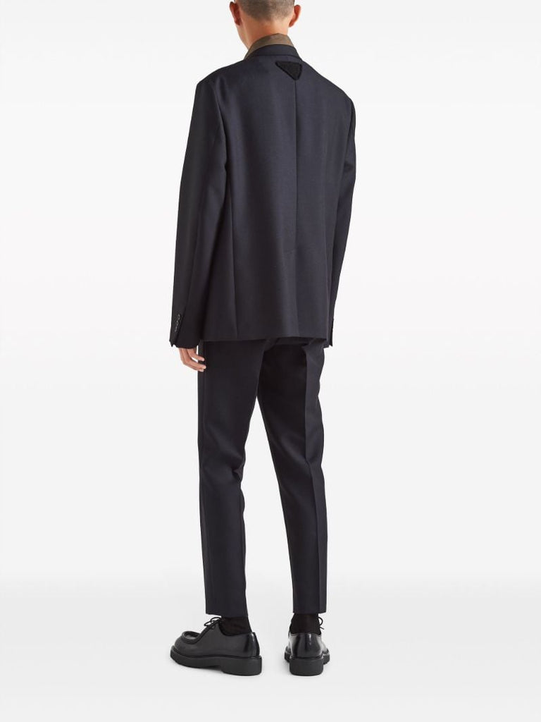 Blue Contrast-collar Blazer
