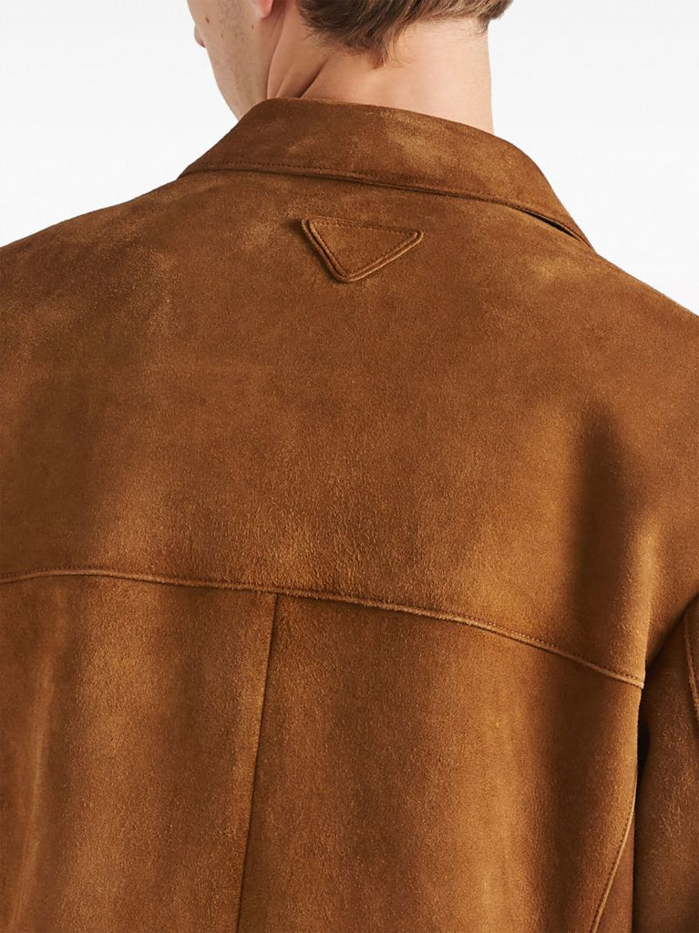 Brown Single-breasted Suede Blazer