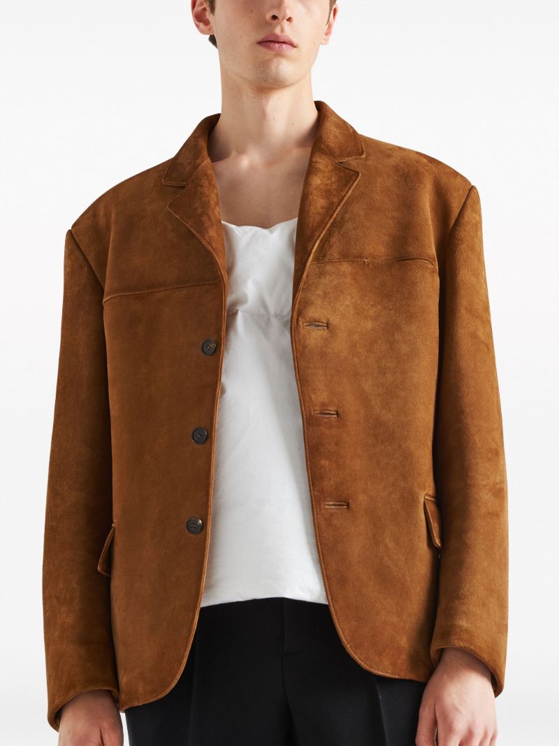 Brown Single-breasted Suede Blazer